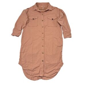 Free People Button Front Dress Size XS Pink Textured Boho Indie Hippie Casual